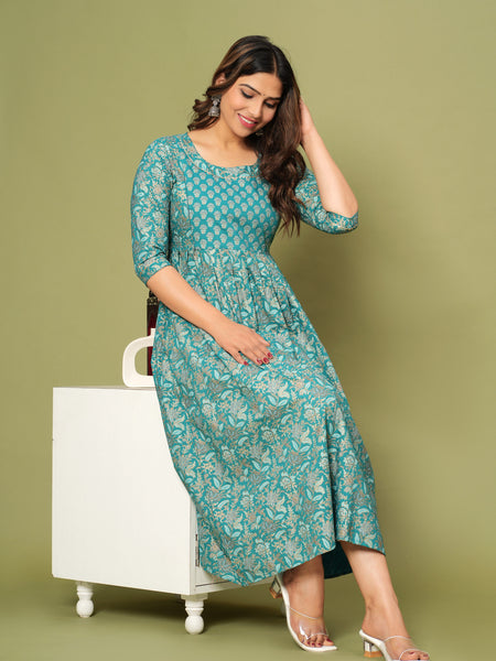 Graceful Firoji-Gold Cotton Maternity Kurti 