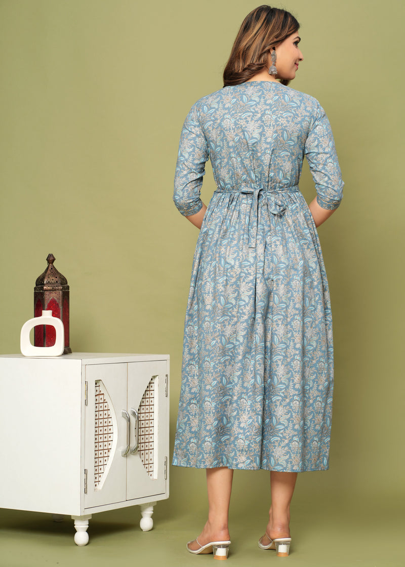 Elegant Grey-Gold Cotton Maternity Kurti Back