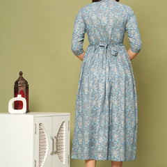 Elegant Grey-Gold Cotton Maternity Kurti Back