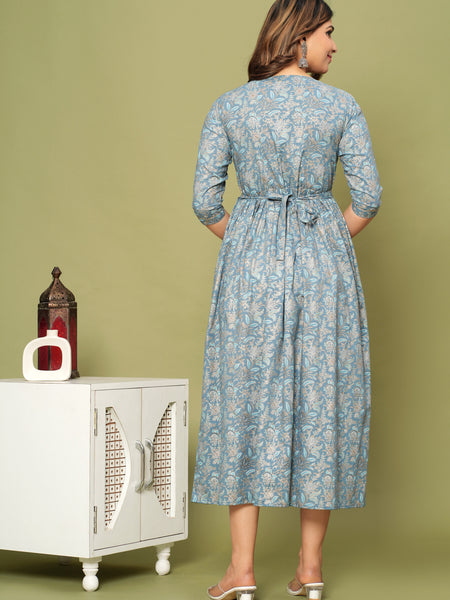 Elegant Grey-Gold Cotton Maternity Kurti Back