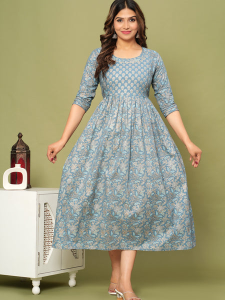 Elegant Grey-Gold Cotton Maternity Kurti Front