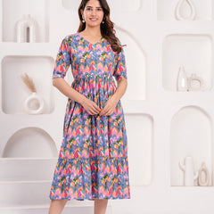 Maternity Feeding Kurti with Zipper | Cotton Floral Printed Pregnancy & Nursing Dress | Comfortable & Stylish Maternity Wear for Women | Breastfeeding Kurta with Zipper | Soft & Elegant