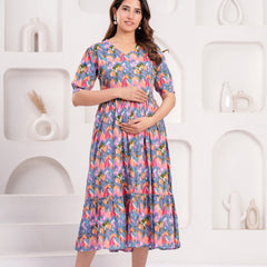 Maternity Feeding Kurti with Zipper | Cotton Floral Printed Pregnancy & Nursing Dress | Comfortable & Stylish Maternity Wear for Women | Breastfeeding Kurta with Zipper | Soft & Elegant