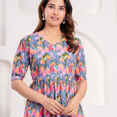 Maternity Feeding Kurti with Zipper | Cotton Floral Printed Pregnancy & Nursing Dress | Comfortable & Stylish Maternity Wear for Women | Breastfeeding Kurta with Zipper | Soft & Elegant