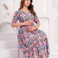 Maternity Feeding Kurti with Zipper | Cotton Floral Printed Pregnancy & Nursing Dress | Comfortable & Stylish Maternity Wear for Women | Breastfeeding Kurta with Zipper | Soft & Elegant