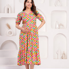 Maternity Feeding Kurti with Zipper | Cotton Floral Printed Pregnancy & Nursing Dress | Comfortable & Stylish Maternity Wear for Women | Breastfeeding Kurta with Zipper | Soft & Elegant