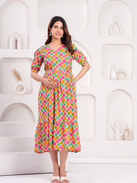 Maternity Feeding Kurti with Zipper | Cotton Floral Printed Pregnancy & Nursing Dress | Comfortable & Stylish Maternity Wear for Women | Breastfeeding Kurta with Zipper | Soft & Elegant