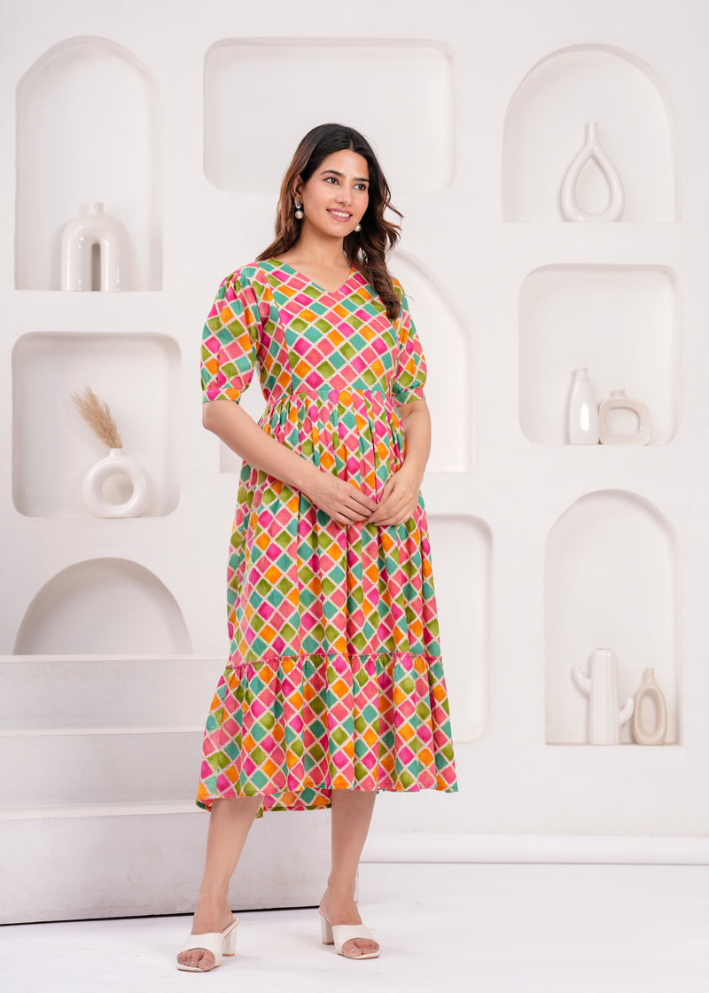 Maternity Feeding Kurti with Zipper | Cotton Floral Printed Pregnancy & Nursing Dress | Comfortable & Stylish Maternity Wear for Women | Breastfeeding Kurta with Zipper | Soft & Elegant
