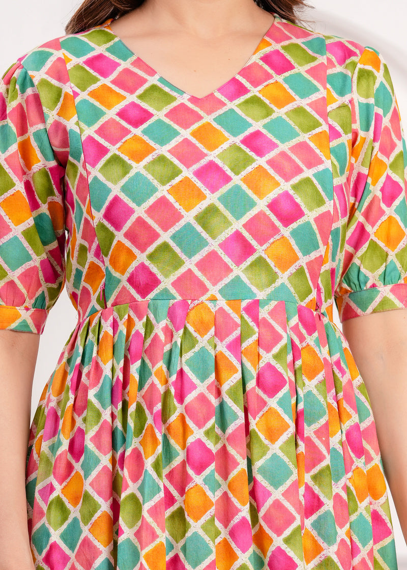 Maternity Feeding Kurti with Zipper | Cotton Floral Printed Pregnancy & Nursing Dress | Comfortable & Stylish Maternity Wear for Women | Breastfeeding Kurta with Zipper | Soft & Elegant