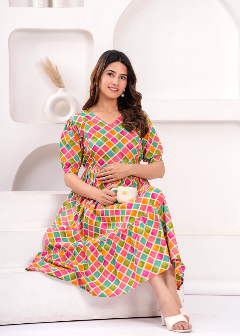 Maternity Feeding Kurti with Zipper | Cotton Floral Printed Pregnancy & Nursing Dress | Comfortable & Stylish Maternity Wear for Women | Breastfeeding Kurta with Zipper | Soft & Elegant