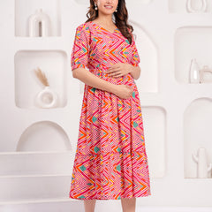 Maternity Feeding Kurti with Zipper | Cotton Floral Printed Pregnancy & Nursing Dress | Comfortable & Stylish Maternity Wear for Women | Breastfeeding Kurta with Zipper | Soft & Elegant