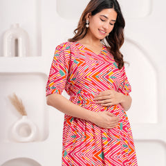 Maternity Feeding Kurti with Zipper | Cotton Floral Printed Pregnancy & Nursing Dress | Comfortable & Stylish Maternity Wear for Women | Breastfeeding Kurta with Zipper | Soft & Elegant