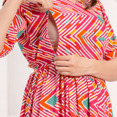 Maternity Feeding Kurti with Zipper | Cotton Floral Printed Pregnancy & Nursing Dress | Comfortable & Stylish Maternity Wear for Women | Breastfeeding Kurta with Zipper | Soft & Elegant