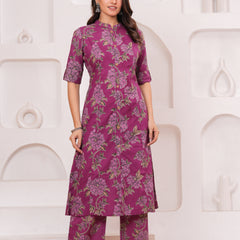 Graceful Magenta Floral Kurta Set with Straight Pants – Elegant Everyday Ethnic Wear