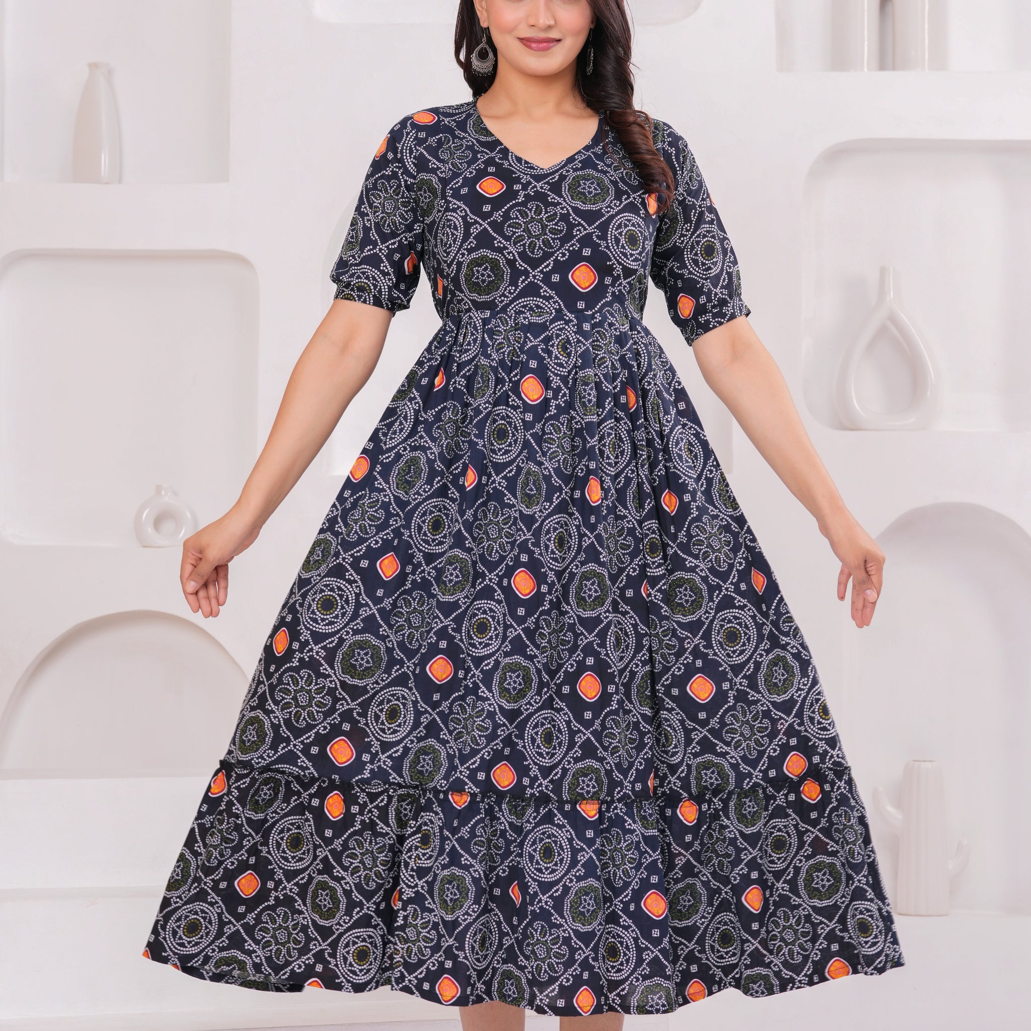 "Black Chunry Printed Cotton Maternity Anarkali Kurta – Comfortable & Stylish Ethnic Wear for Moms-to-Be"
