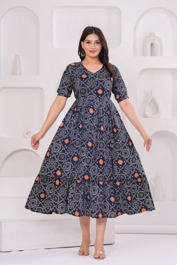 "Black Chunry Printed Cotton Maternity Anarkali Kurta – Comfortable & Stylish Ethnic Wear for Moms-to-Be"