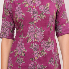 Graceful Magenta Floral Kurta Set with Straight Pants – Elegant Everyday Ethnic Wear