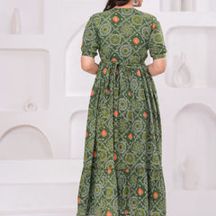 Olive Block Print Maternity Anarkali Midi Kurta