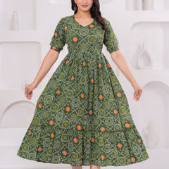 Olive Block Print Maternity Anarkali Midi Kurta