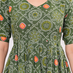 Olive Block Print Maternity Anarkali Midi Kurta
