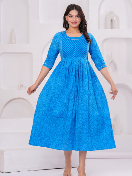 Elegant Blue Printed Maternity Dress – Comfort Meets Style