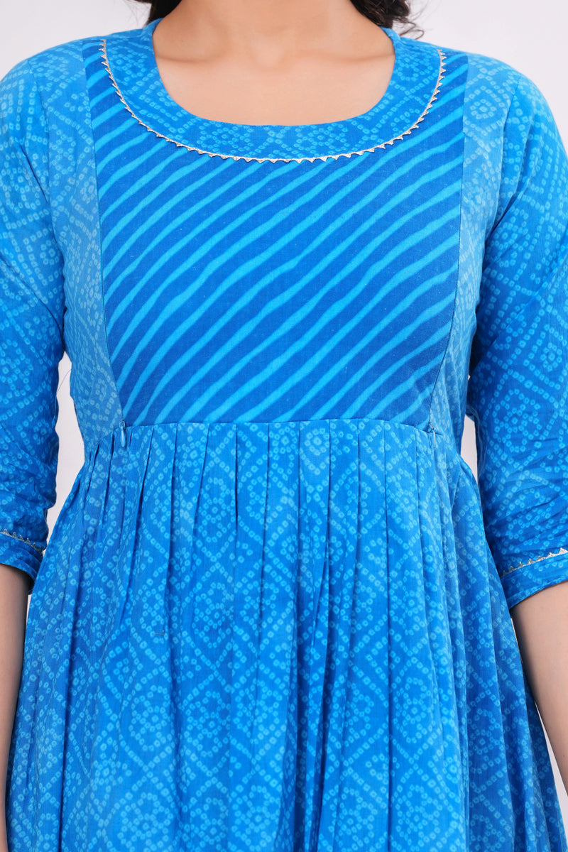 Elegant Blue Printed Maternity Dress – Comfort Meets Style