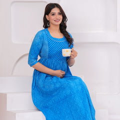 Elegant Blue Printed Maternity Dress – Comfort Meets Style