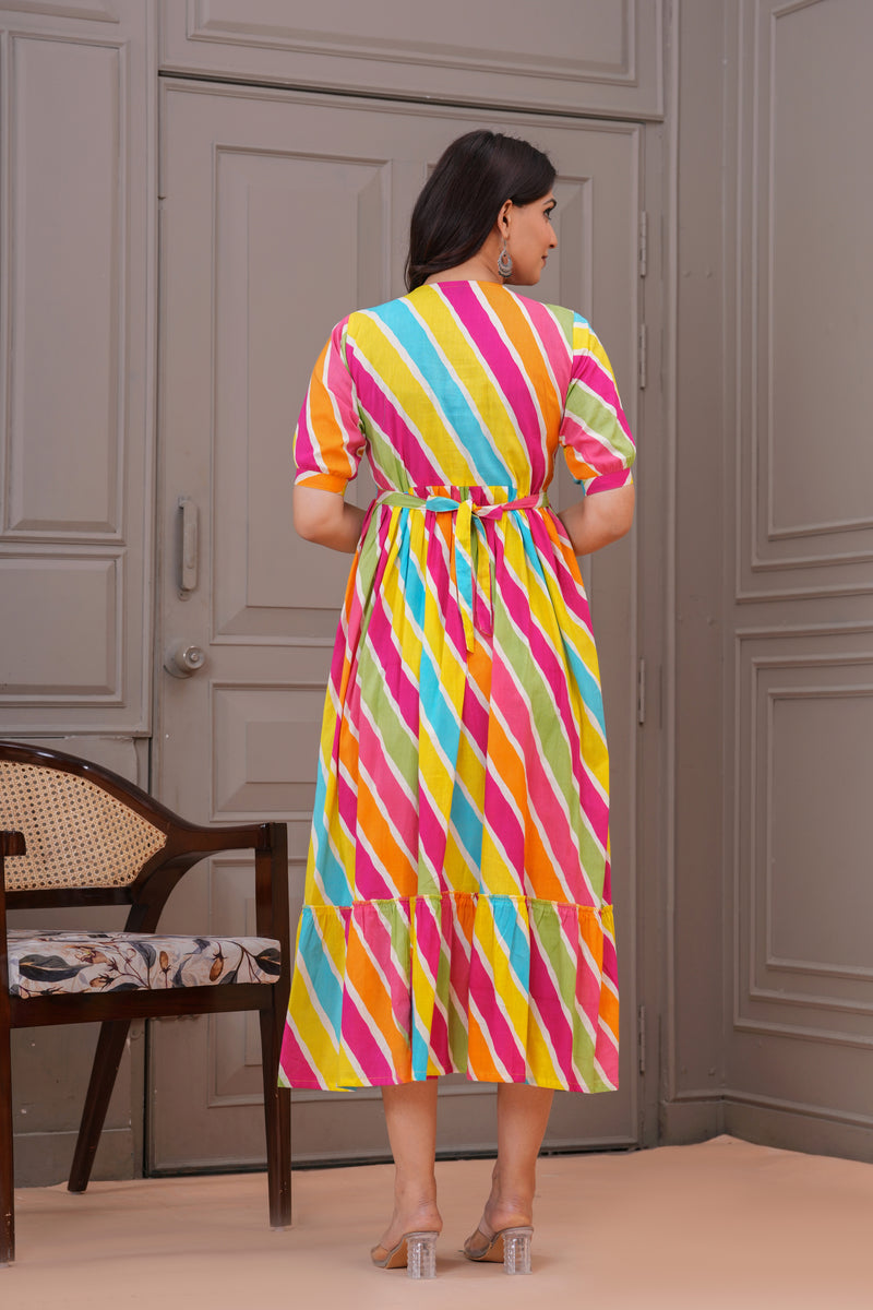 Colorful Cotton Maternity Dress with Nursing Access and Flared Hem