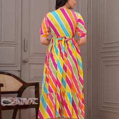 Colorful Cotton Maternity Dress with Nursing Access and Flared Hem