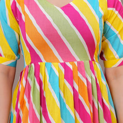 Colorful Cotton Maternity Dress with Nursing Access and Flared Hem