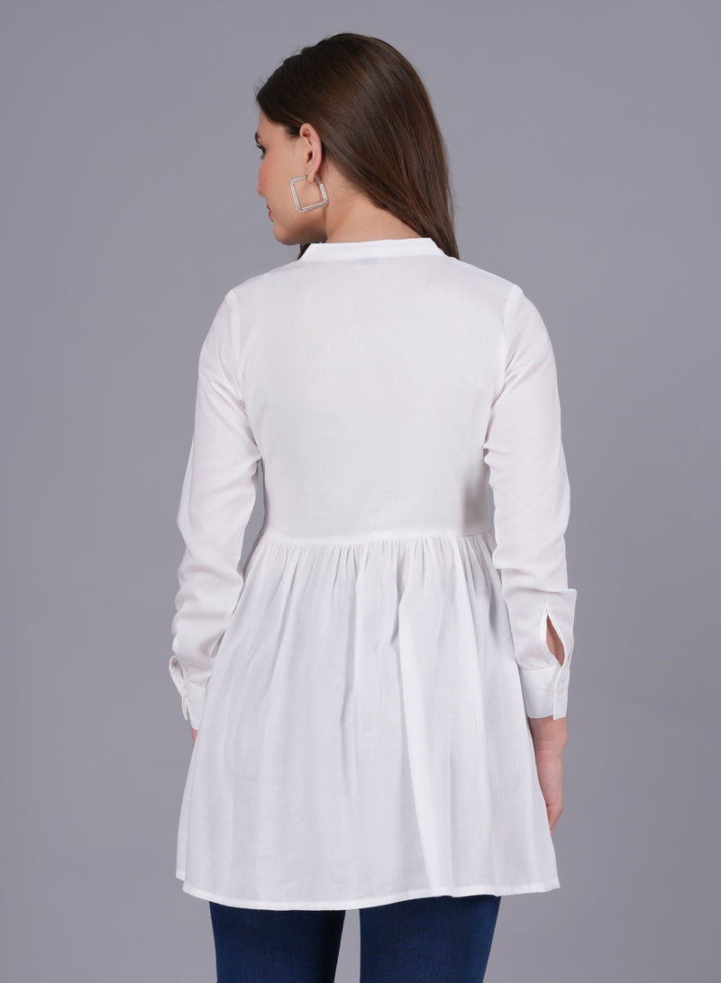 Classic White Rayon Embroidered Top Back