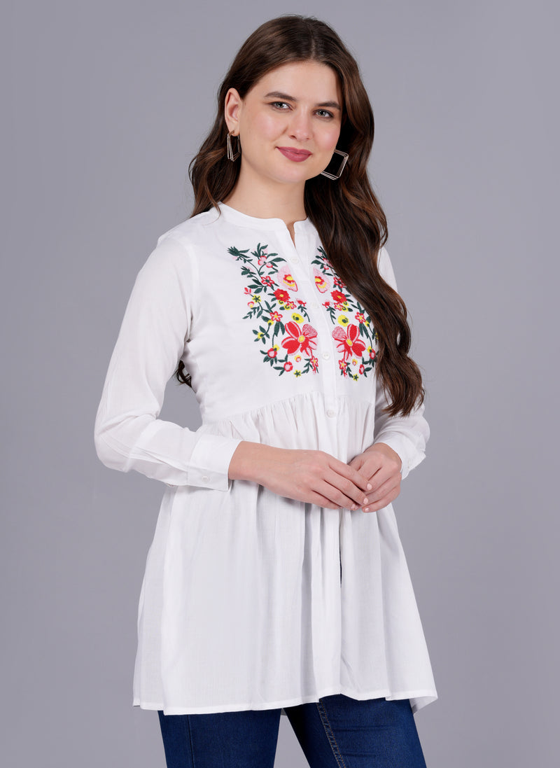Classic White Rayon Embroidered Top Image