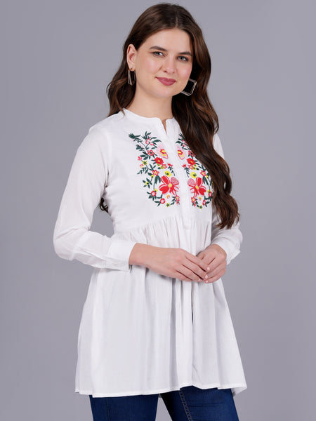 Classic White Rayon Embroidered Top Image