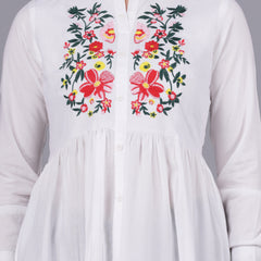 Classic White Rayon Embroidered Top Close view