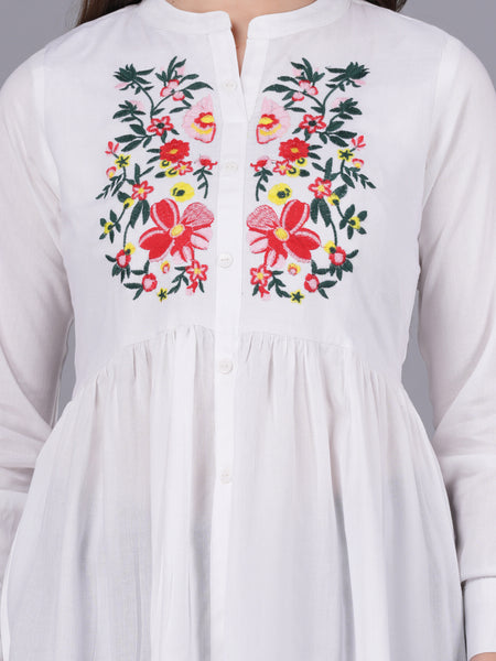 Classic White Rayon Embroidered Top Close view