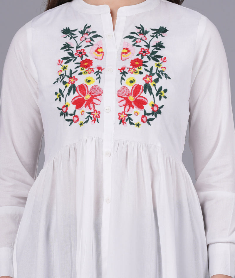 Classic White Rayon Embroidered Top Close view