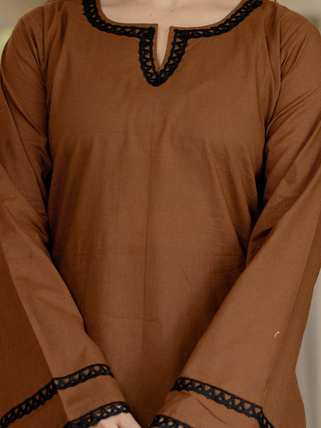 Dark Brown Cotton Farshi Set