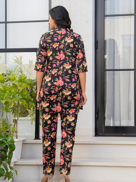 Black & Yellow Floral Cotton Co-Ord Set Back