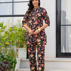 Black & Yellow Floral Cotton Co-Ord Set 