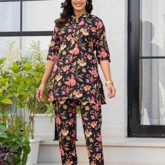 Black & Yellow Floral Cotton Co-Ord Set Full View