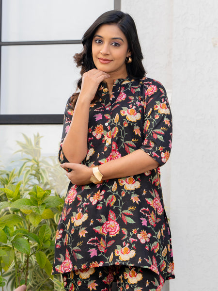Black & Yellow Floral Cotton Co-Ord Set Closs View