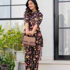Black & Yellow Floral Cotton Co-Ord Set Image