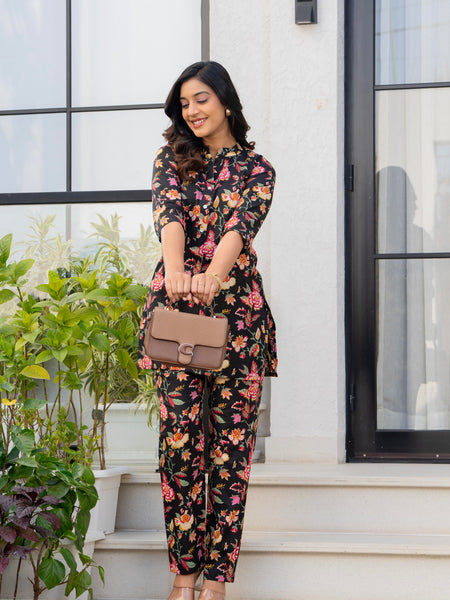 Black & Yellow Floral Cotton Co-Ord Set Image