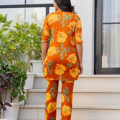 Mustard Floral Cotton Co-Ord Set Back