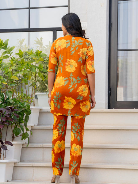 Mustard Floral Cotton Co-Ord Set Back