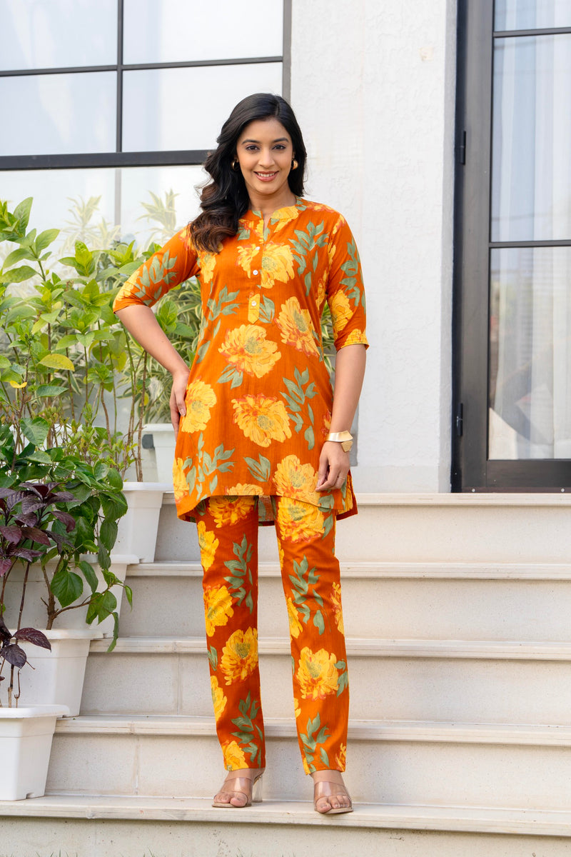 Mustard Floral Cotton Co-Ord Set Full View