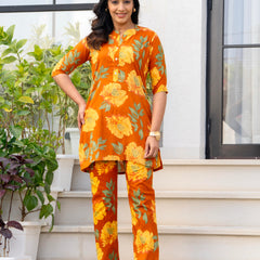 Mustard Floral Cotton Co-Ord Set Full View