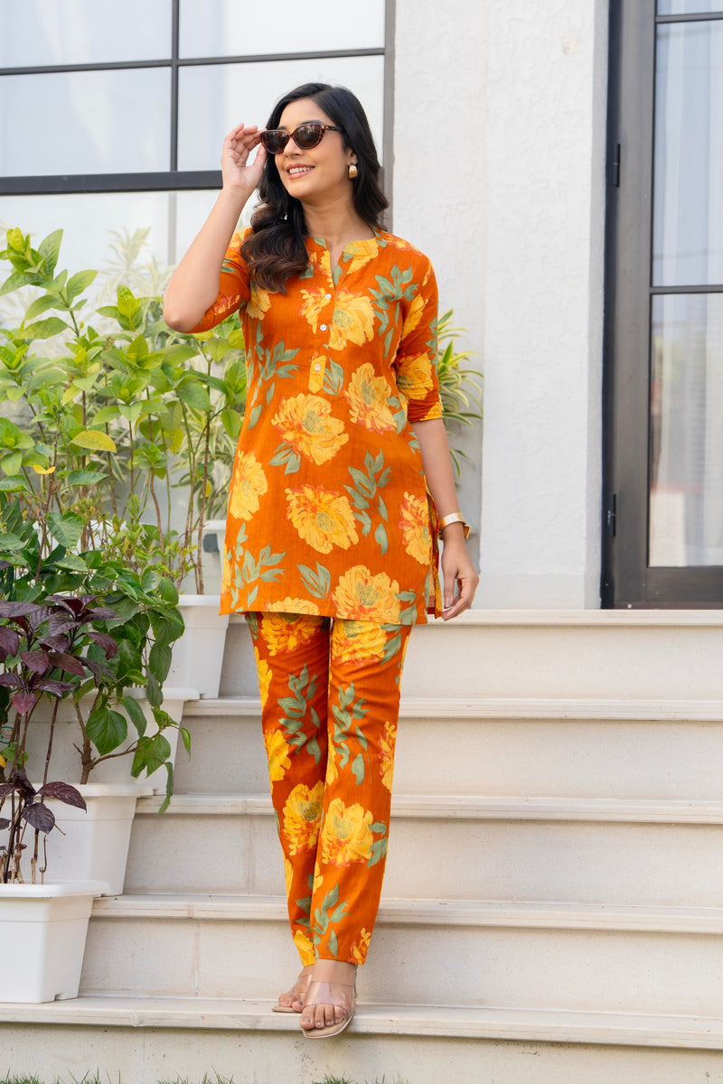 Mustard Floral Cotton Co-Ord Set