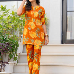 Mustard Floral Cotton Co-Ord Set
