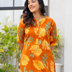 Mustard Floral Cotton Co-Ord Set Close View